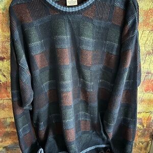 St. John's Bay Blue and Brown Crewneck Sweater with Textured Stripes